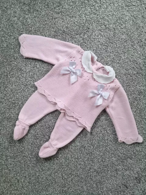 Spanish Baby Girl Outfit Pink Knitted 0-3 Months Bows Collar Long Sleeve R