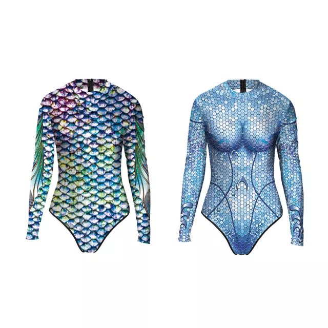 Women Fish Scales Printed Swimsuit Long Sleeve Rash Guard Surfing Bathing Suit