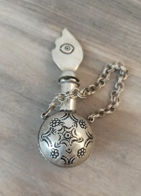 Antique Solid Silver Vial Bottle, for Rimmel Khôl Berber Jewelry Morocco