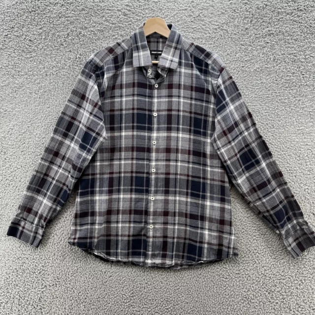 Jared Lang Shirt Men Large Gray Plaid Long Sleeve Woven Cotton Button Up