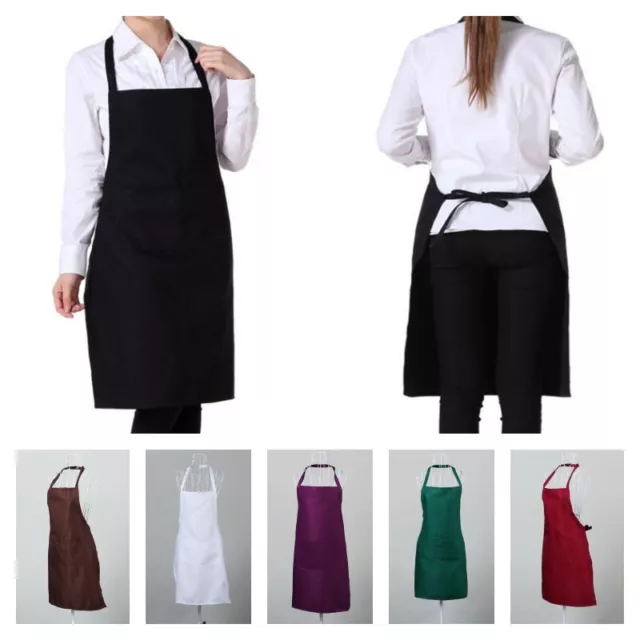 2x Plain Apron Bib Washable Pocket Butcher Waiter Chef Kitchen Cooking Craft