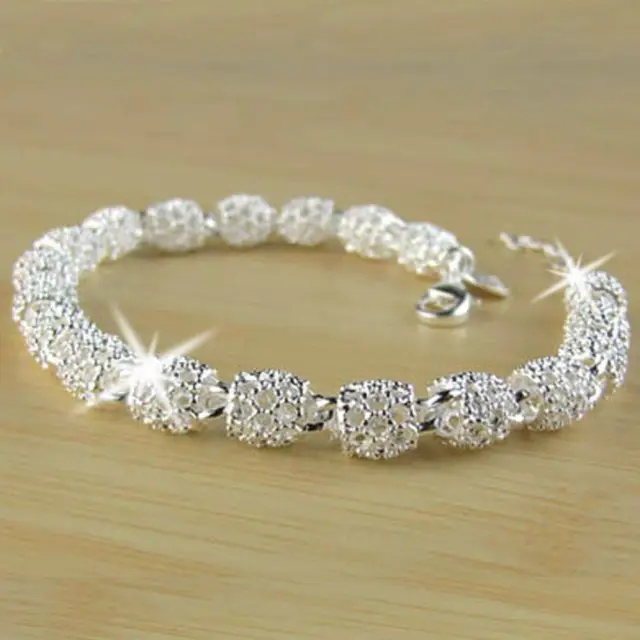 Fashion Womens 925 Silver Charm Chain Bangle Bracelet Wedding Jewelry Xmas Gift