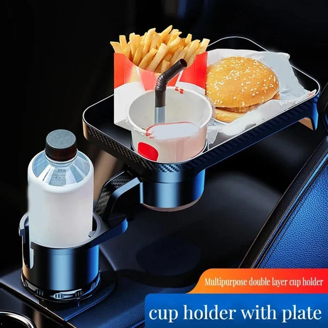 1xCar Cup Holder W/Attachable Tray 360° Swivel Food Eating TrayTable Expander