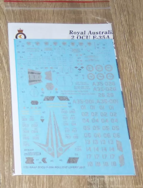Ronin Decals 1/32 scale decals for RAAF F-35A model kit 2OCU 2