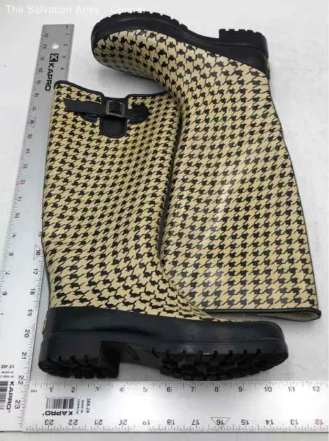 Sperry Womens Pelican Tan Black Houndstooth Keen High Pull-On Rain Boots Size 7