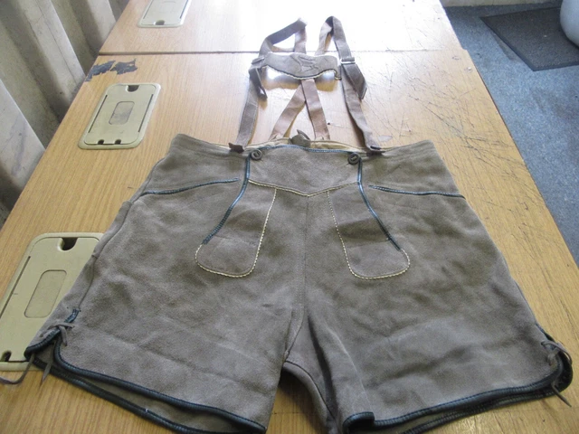 Vintage German Trachten Lederhosen Octoberfest Leather Trousers Shorts Uk 33"