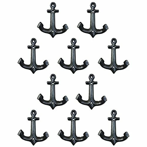 WALL HOOKS Coat Hanger Nautical Cast Iron Ship Anchor Weathered 10 Pcs TROPRO