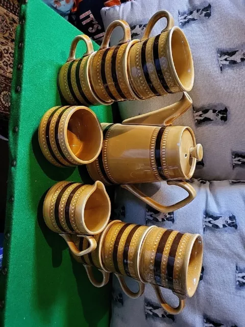 Vintage Retro Sadler Coffee Pot Set with 6 X  Cups  Cream Jug and Sugar Bowl