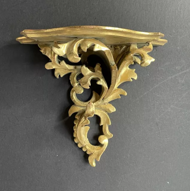 Vintage Italian *LARGE WOOD Gold Florentine ITALY SHELF Sconce Antique Carved 2