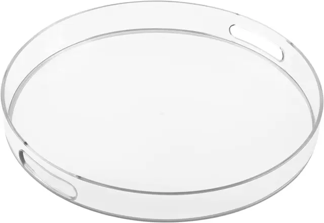 MAONAME Clear Round Serving Tray with Handles, 13" Plastic Round,