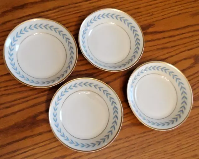 (4) Syracuse Old Ivory China Sherwood "Blue Laurel" Dessert Saucers 5" Bowls USA