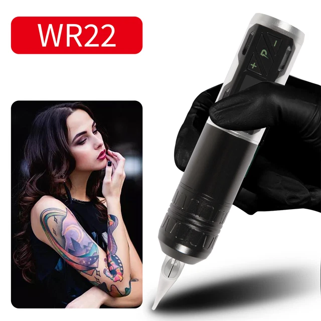 Nueva pluma de tatuaje LCD ametralladora inalámbrica cartuchos giratorios lápiz plateado
