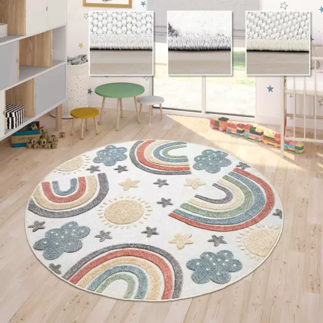 Kinderteppich Kinderzimmer Teppich Rund Spielteppich Junge Mädchen Kurzflor