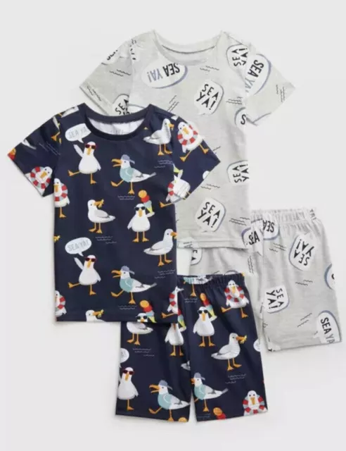 Bnwt TU Boys Sea Ya Print 2 Pack Shortie Pyjamas 5-6 Years Nautical Summer Birds