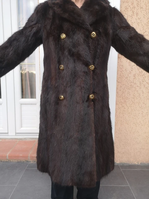Manteau Vintage En Vraie Fourrure De Vison Marron Foncé Années 70 - Taille 42, Fait Main France