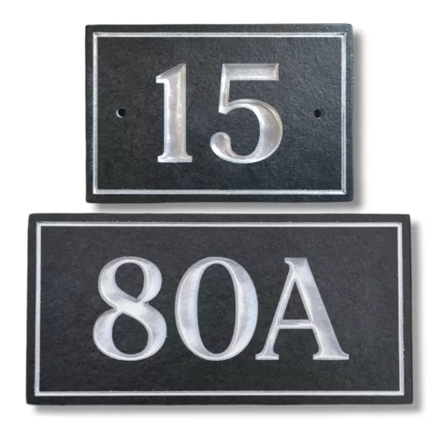 Silver Slate House Number Sign DEEP ENGRAVED Stone Address Door Plaque Enamel