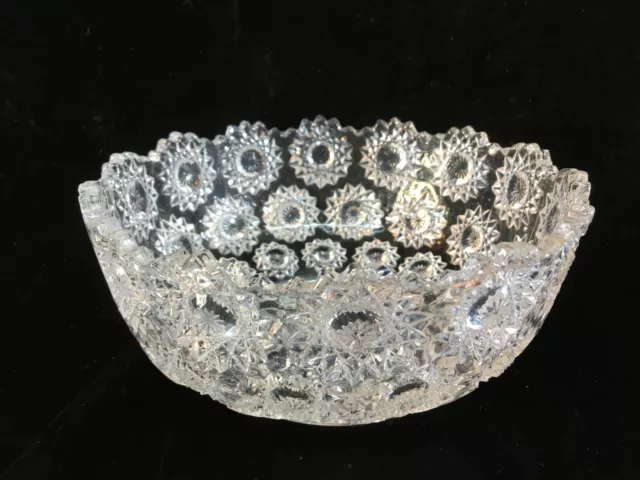 Clear Hobstar Pressed Glass Bowl Sawtooth scalloped Edge Low Pedestal