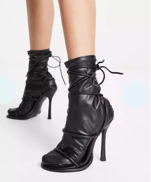 Public desire salt black block heel sock online boots