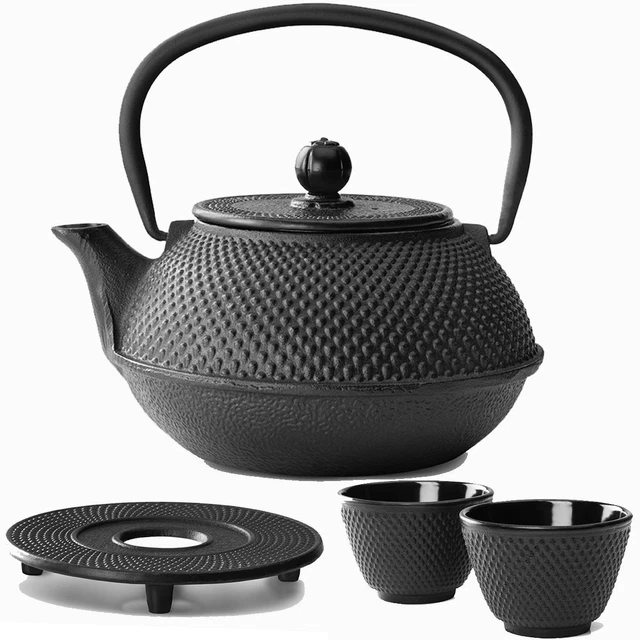Asia Tee Set Gusseisen asiatisch Teekanne Teesieb Becher Untersetzer 0,8 L sw