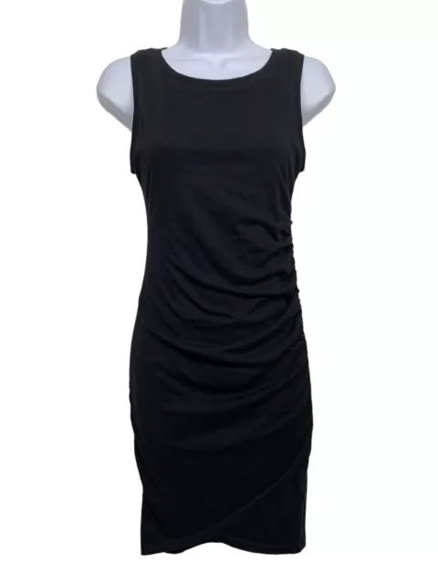 Leith Womens size XS Black Jersey Form Fitting Dress Ruched Cris Cross Bottom