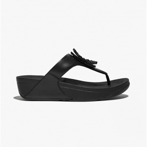 Fit Flop LULU CRYSTAL Womens Summer Wedge Slip On Toe-Post Sandals All Black New