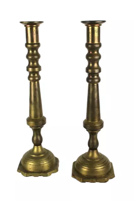 Pair Of Antique Brass Candleholders Candlesticks Large 18 3/4"Tall