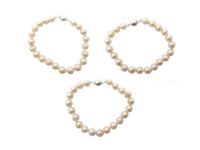 Vintage Lot De 3 Bracelets Perles Fines 17 Cm En Argent 925 Pearls And Silver