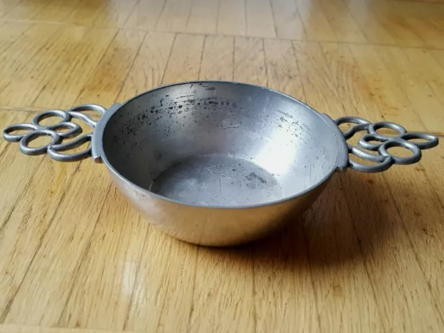 alte Zinn Schale mit Henkel Deka Tiel Holland real Dutch Pewter H 4 cm O 11 cm