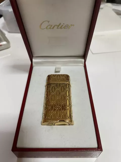 Cartier Roller Gas Lighter LOGO Pattern Gold Box Ignition Confirmed