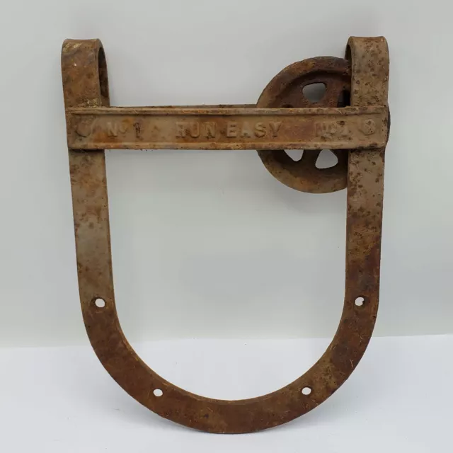 Antique Pat. 1888 Run Easy Farm Barn Door Hanger Slider Cast Iron Pulley Bracket
