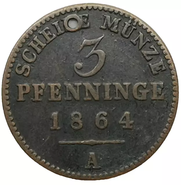 Fractional Currency 3 Pfenninge Wilhelm I 1864 A KINGDOM OF PRUSSIA (651G)