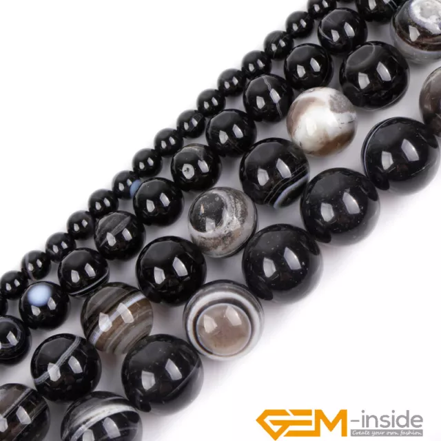 Natural Black Tibet Sardonyx Agate Gemstone Round Beads For Jewelry Making 15"YB