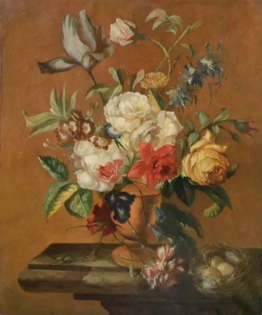 APRES VAN HUYSUM (1682-1749) NATURE MORTE AUX FLEURS XIXe HUILE TABLEAU ANCIEN