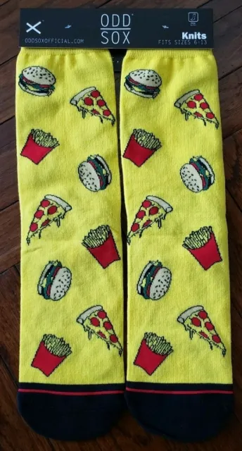 NEW! Odd Sox Yellow Junk Food Fast Food Pizza Burgers Fries Socks Mens 6-13