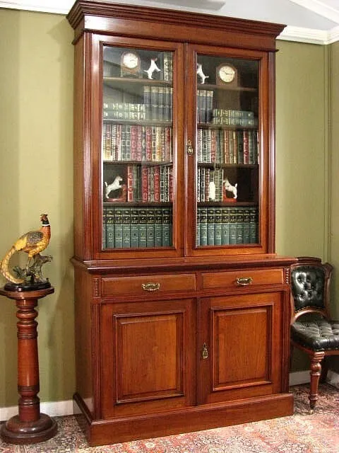 Antique Walnut 4 Door 2 Drawer Bookcase Display Cabinet ~ Adustable Shelves 1910