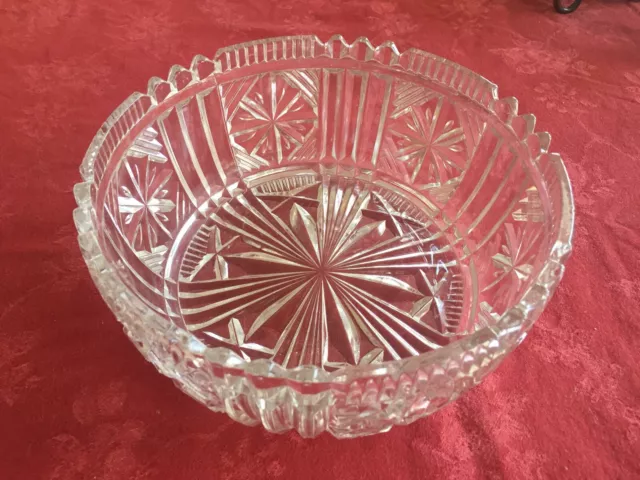 Antique American Brilliant ABP Cut Glass Crystal Serving Bowl 8” Saw-Tooth Rim