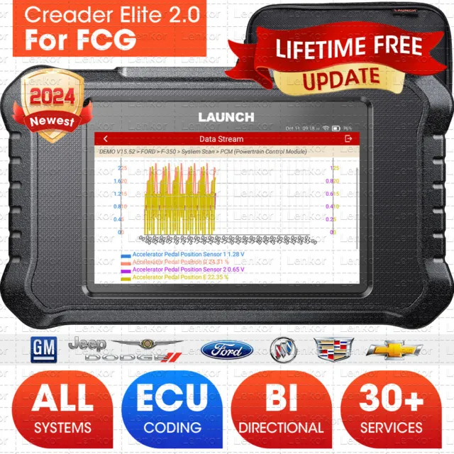 LAUNCH X431 Creader Elite 2.0 FGC Full OBD2 Scanner Diagnostic for Ford/GM/Chevy