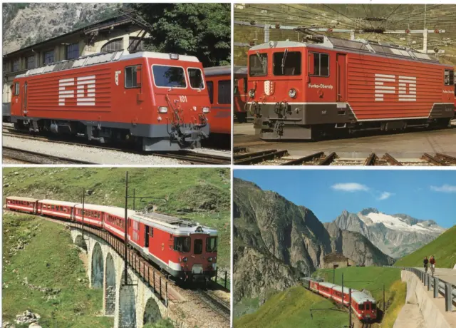 AK  Schweiz  Furka - Oberalp -  Bahn  FO ,  4 alte Karten