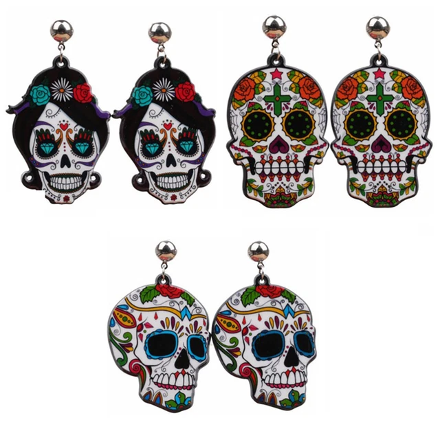 3 Paar Halloween Acryl Ohrringe leuchtende kreative Schädel Muster Ohrentropfen