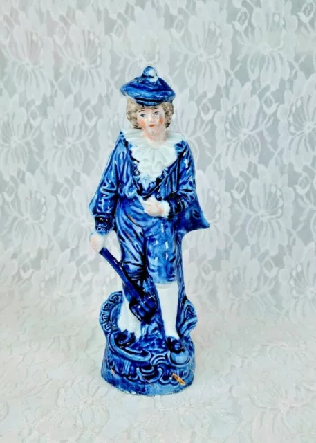 Antique Victorian German Porcelain Bisque Hollow Boy Figurine Blue Glaze