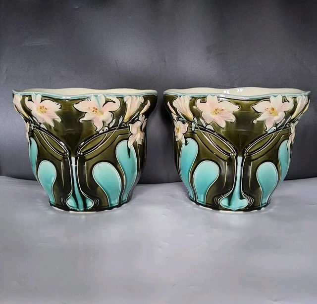 PETIT CACHE POT EN FAIENCE BARBOTINE FIVES LILLE GUSTAVE DE BRUYN ART NOUVEAU* - Vendu