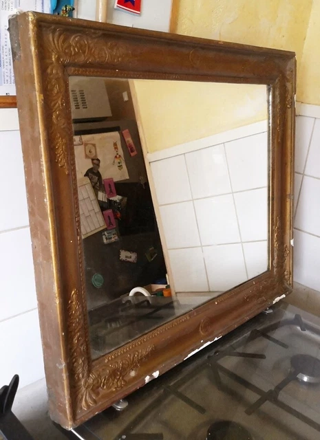 ANCIEN GRAND MIROIR GLACE CADRE en BOIS DORE XIXème EMPIRE - Antique Frame