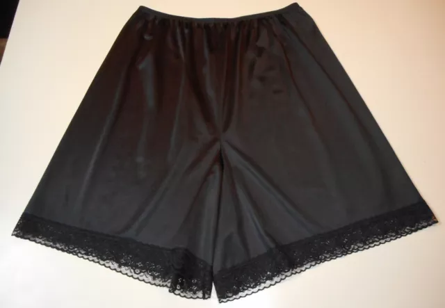 Vintage Vanity Fair Shiny Black Lace Trim Pettipants Split Slip Bloomers XL/46