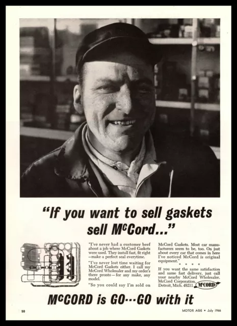 1966 McCord Corp. Gaskets Detroit Michigan Service Station Manager Print Ad