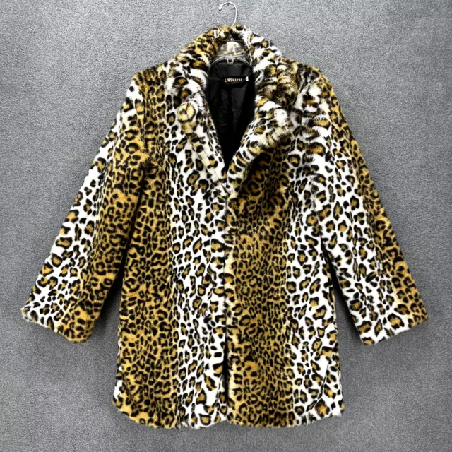 LANSHIFEI COAT WOMENS Medium Faux Leopard Fur Jacket Cheetah Fuzzy Soft 43.99 PicClick