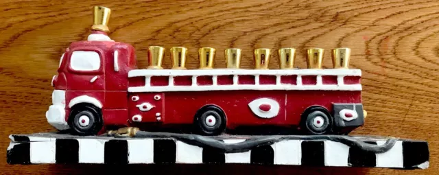 Jewish HANUKKIAH Judaica HANUKKAH MENORAH Hebrew FIRE ENGINE Truck FIREFIGHTING 2