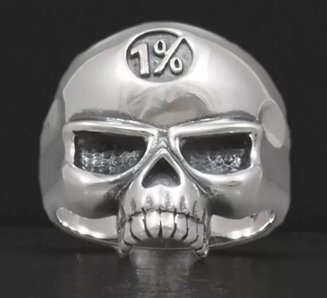 1% Skull Skeleton No Jaw Biker Rocker Goth 925 Sterling Solid Silver Mens Ring