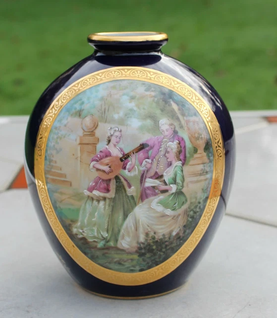 VASE boule porcelaine Limoges bleu Sèvres CAMILLE THARAUD 1920-1940 H 16 cm