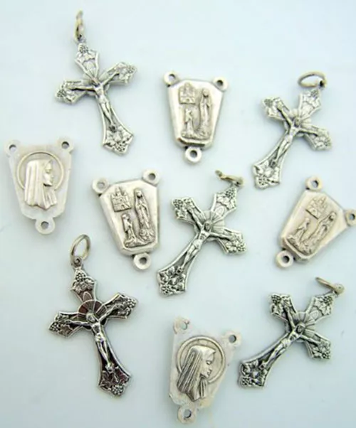 Rosary Repair Our Lady of Lourdes Centerpiece Cross Crucifix Kit, Lot of 10