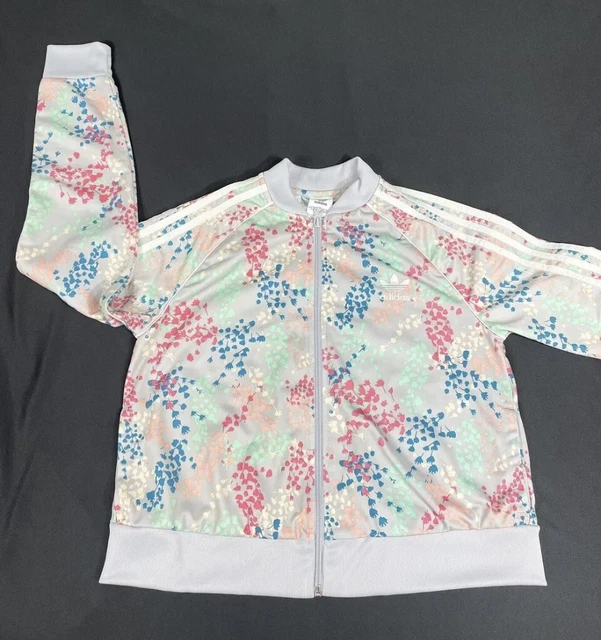Adidas Girl Gray Floral Polyester Athletic Jacket Size L